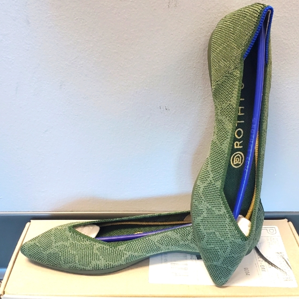 NEW Rothy's The Point Safari Green Flats, 6.5